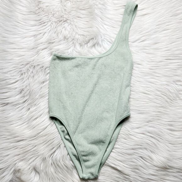 Zara One Shoulder Terry Cloth Bodysuit Green Size XS - Picture 1 of 4